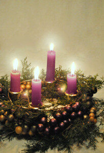 Advent wreath with lighted candles